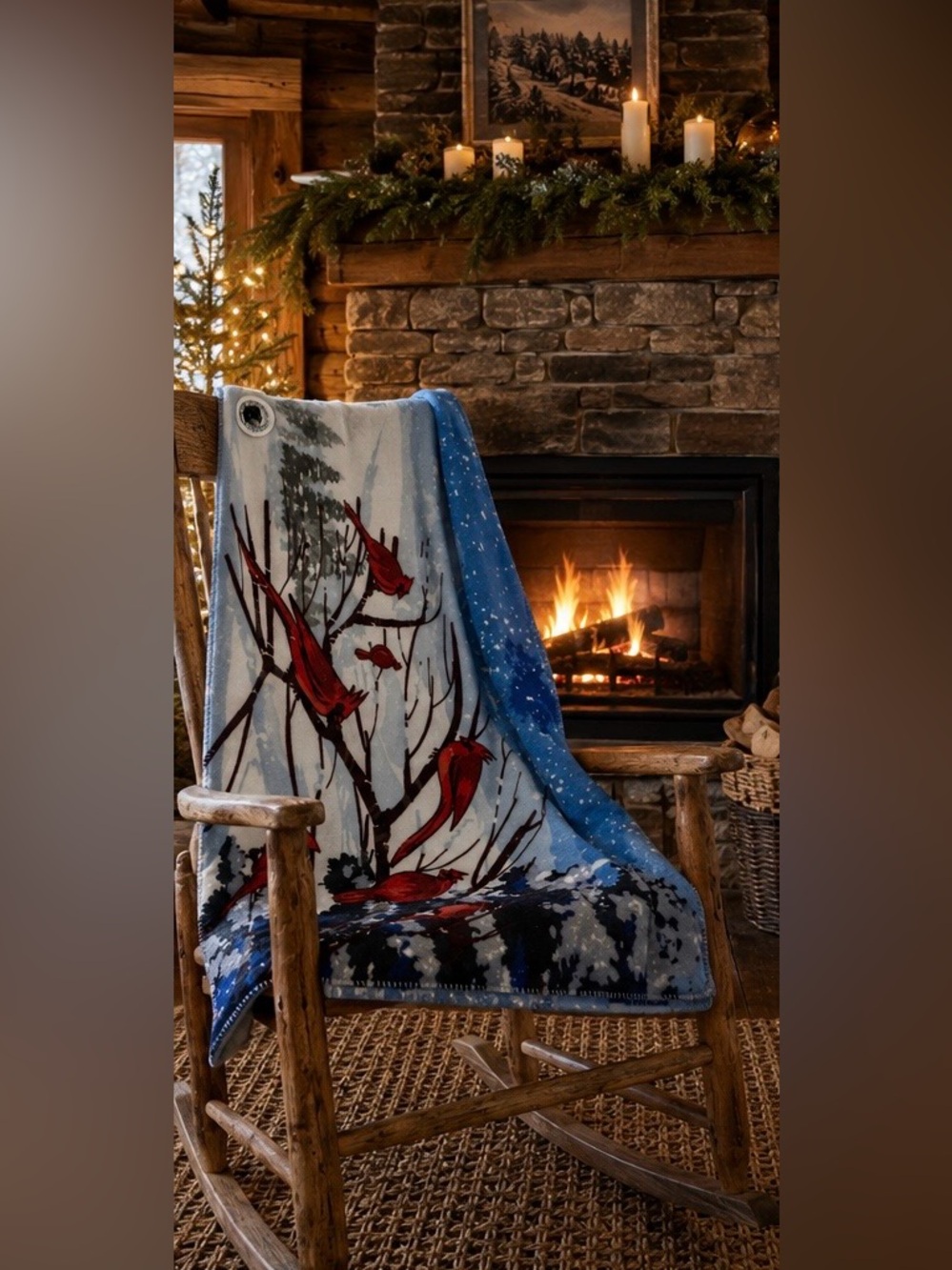 National Wildlife Federation Cozy Red Cardinal Winter Scene Fleece Throw Blanket